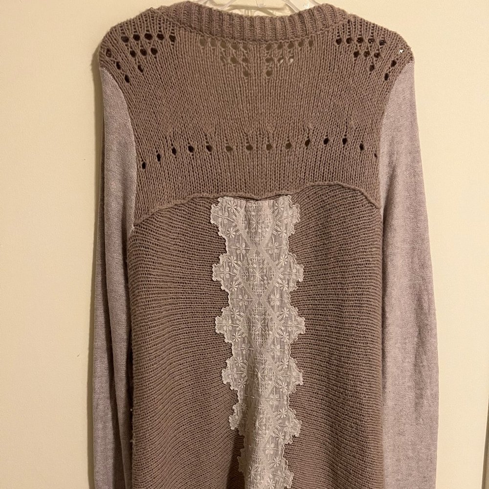 FREE PEOPLE Sweater Coat/Cardigan - Size Large - Button Closure Lace Detail